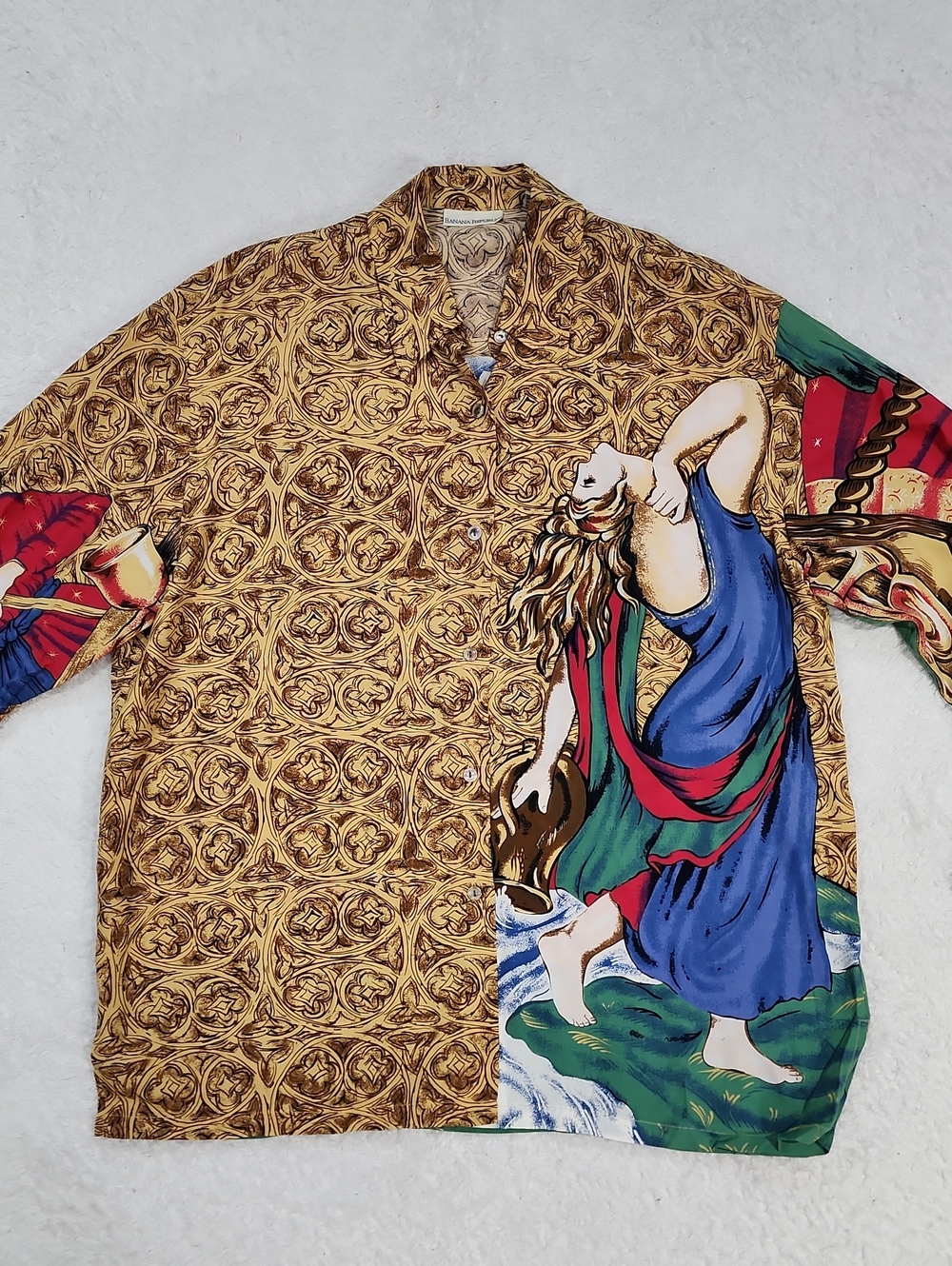 Vintage Banana Republic 100% Rayon Angel Button Down Shirt Rare